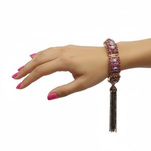 Vintage Pink Purple Aurora Borealis Bracelet, Gold Tone Bracelet, AB Rhinestone